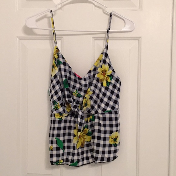Spaghetti Flowery, Plaid Peplum Top - Picture 1 of 3